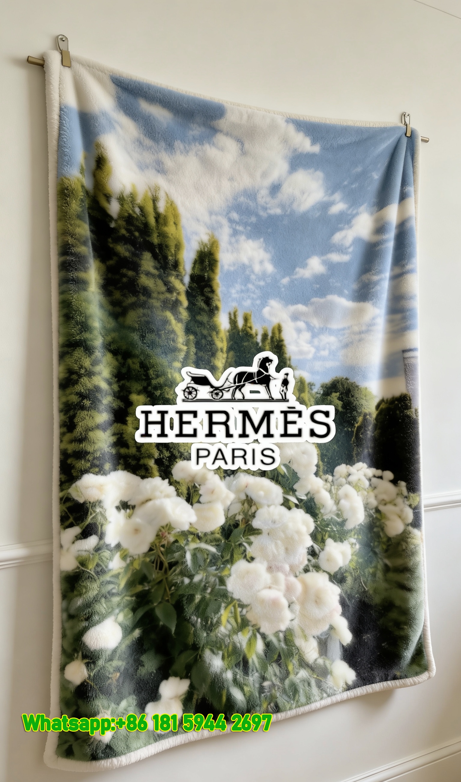 Hermes White Rose Garden Flannel Throw Blanket IMG_5287